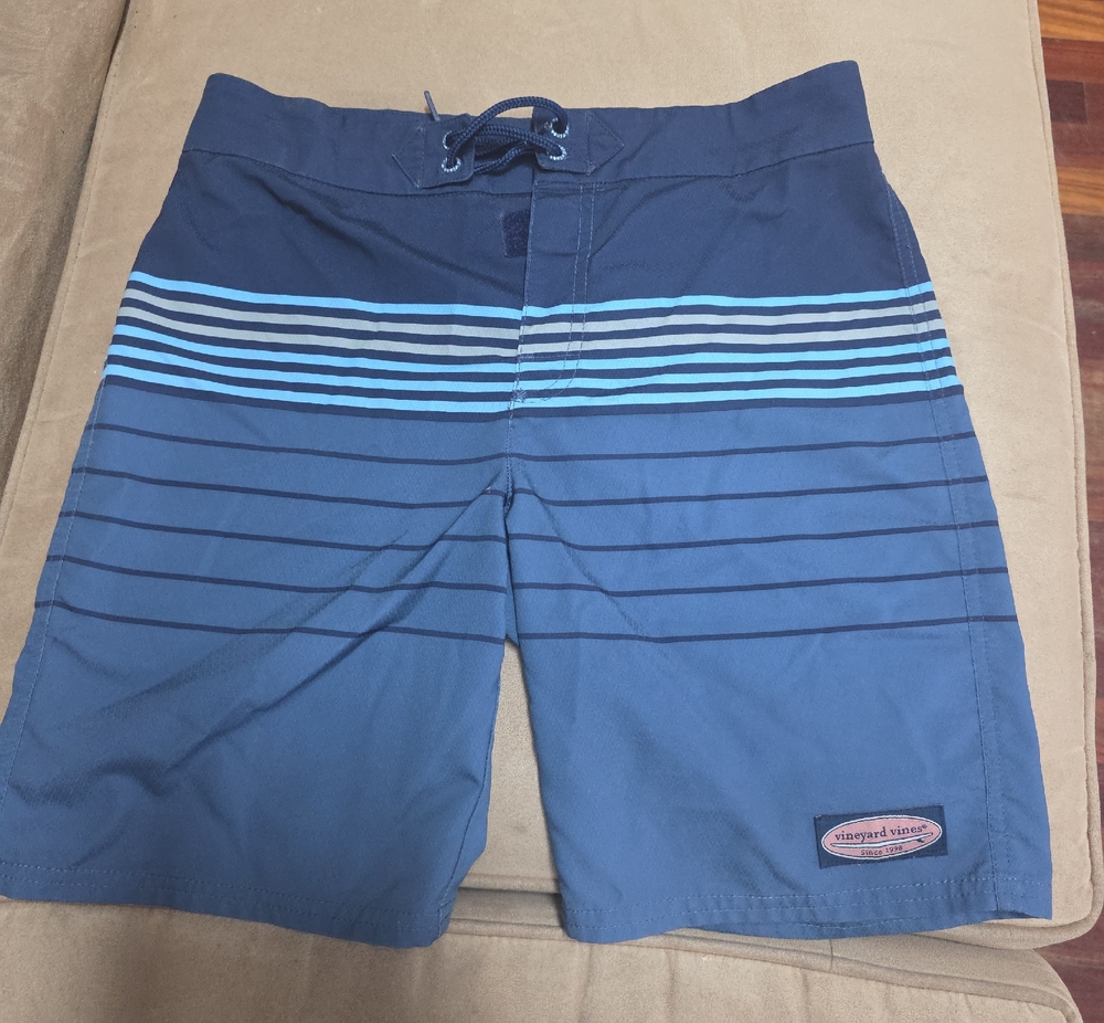 Vineyard Vines Navy and Light Blue Striped Big Boys (Size 12-14) Board Shorts
